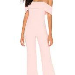Super Down Aubrey off shoulder zip back closure fold over neckline jumpsuit Med
